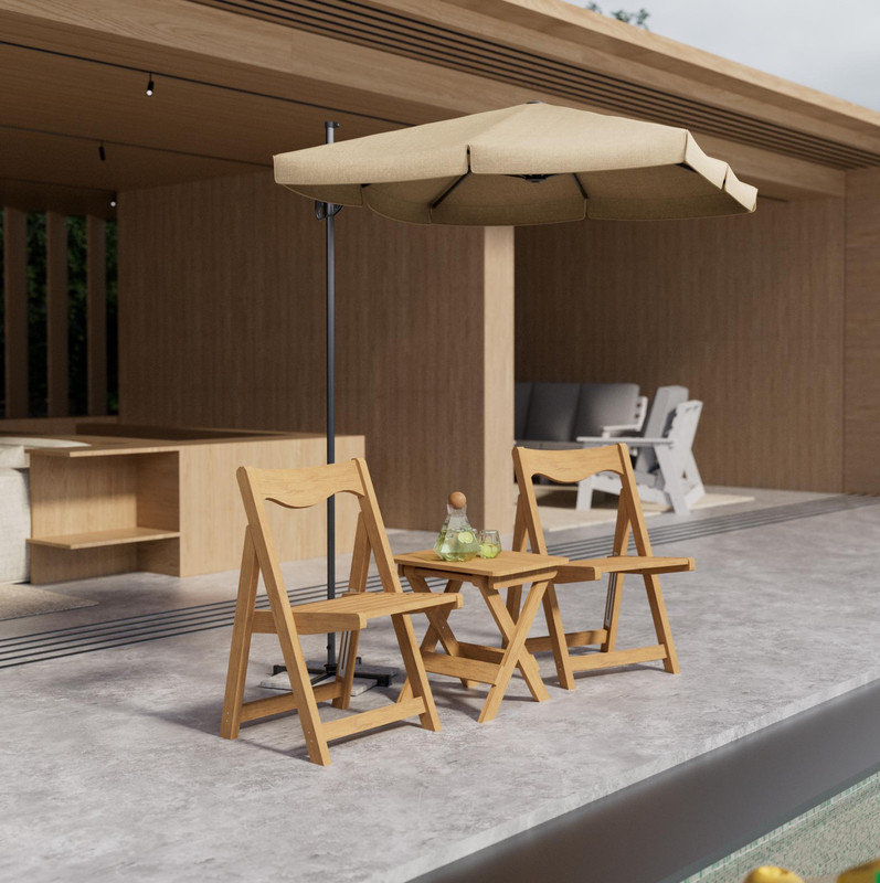 A foldable small outdoor leisure table and chair set with excellent materials includes 2 chairs and a rectangular table.