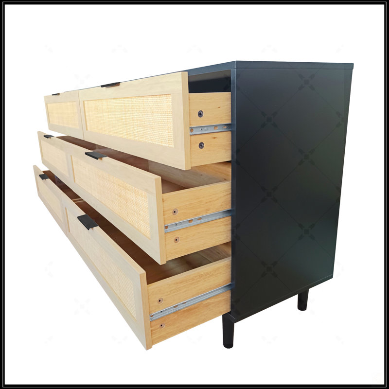 Armoire de rangement 59,6 po à 6 tiroirs avec tiroir en rotin