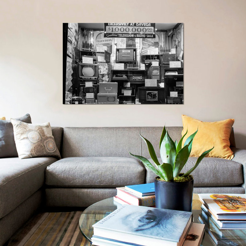 " 1940s Window Of Store Selling Radios And Televisions Advertising A Million Dollar Sale ", 8" H x 12" W x 0.75" D