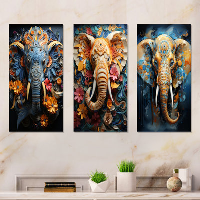 «Abstract Elephant Dreamscape Portrait», ensemble de 4 reproductions d'art mural éléphant