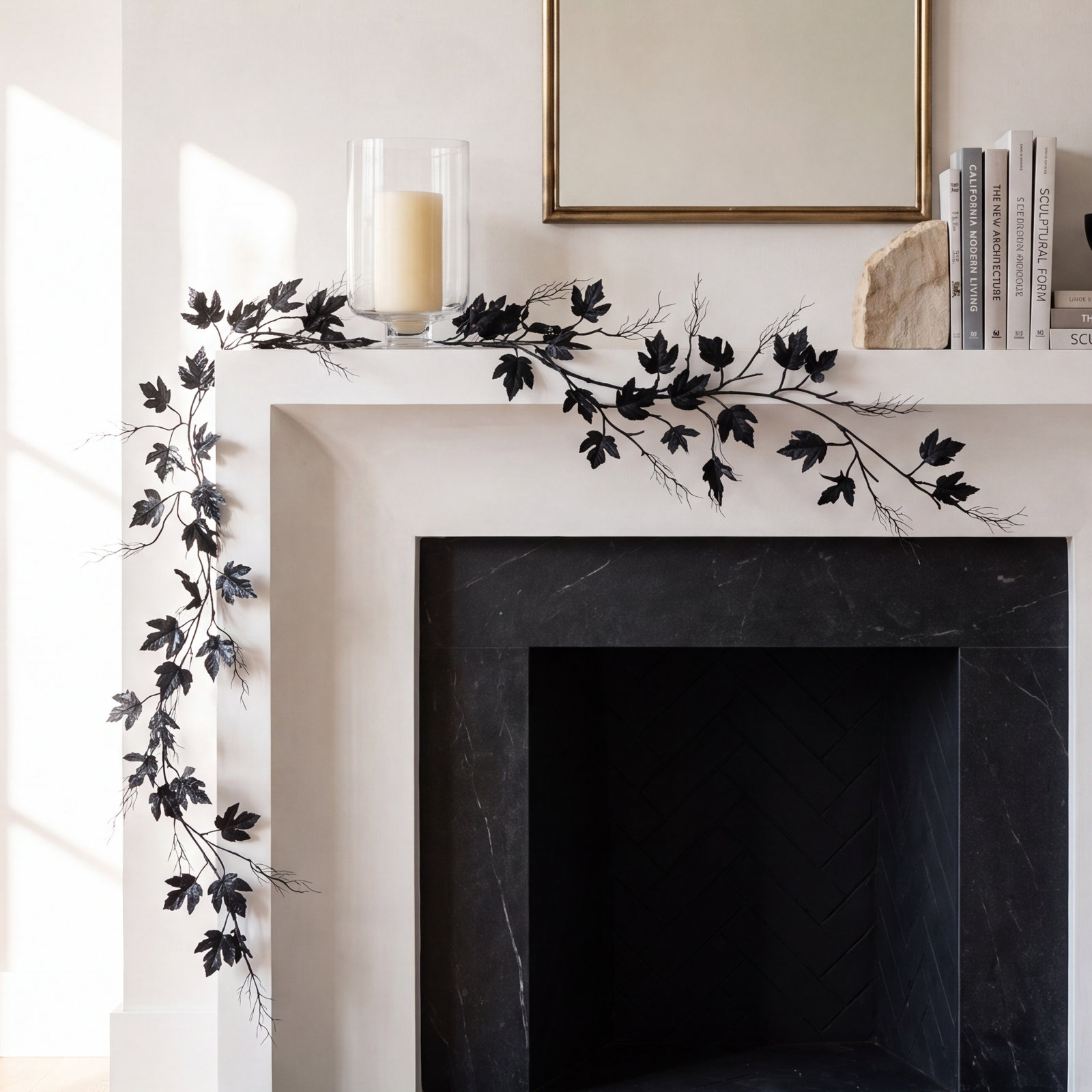 Pre-Lit Maple Halloween Garland, Black, 6'6" L