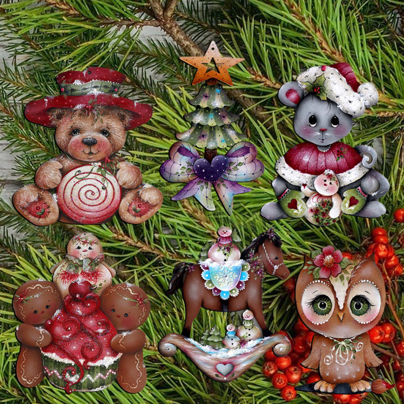 Ensemble de 6 ornements décoratifs à pince en bois Spirit of Christmas par J. Mills-Price