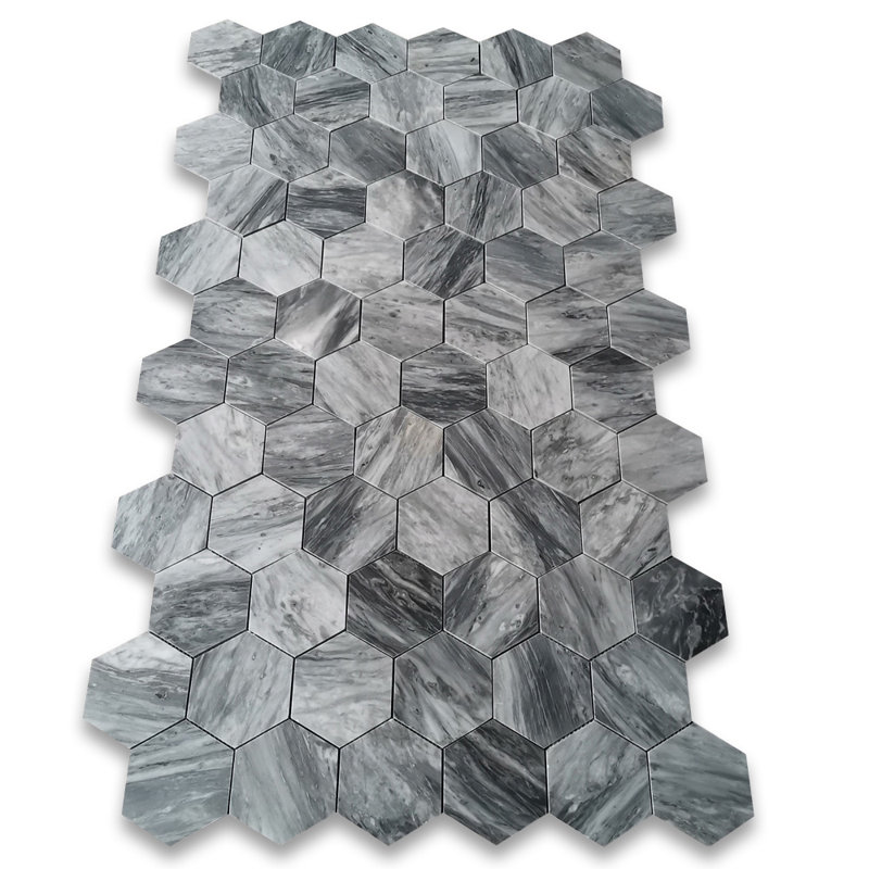 Carreau de mosaïque en marbre nid d'abeille 9 po x 15 po Bardiglio, Gris foncé