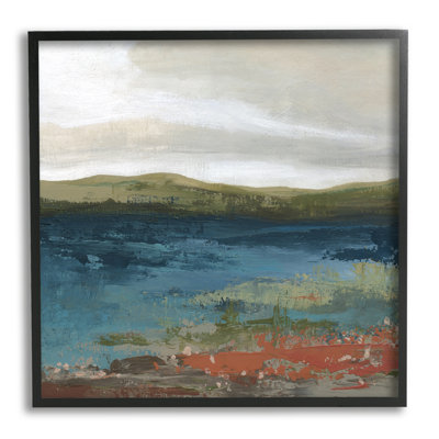 " Pond Shore Green Mountainous Scenery Modern " Acrylic Painting