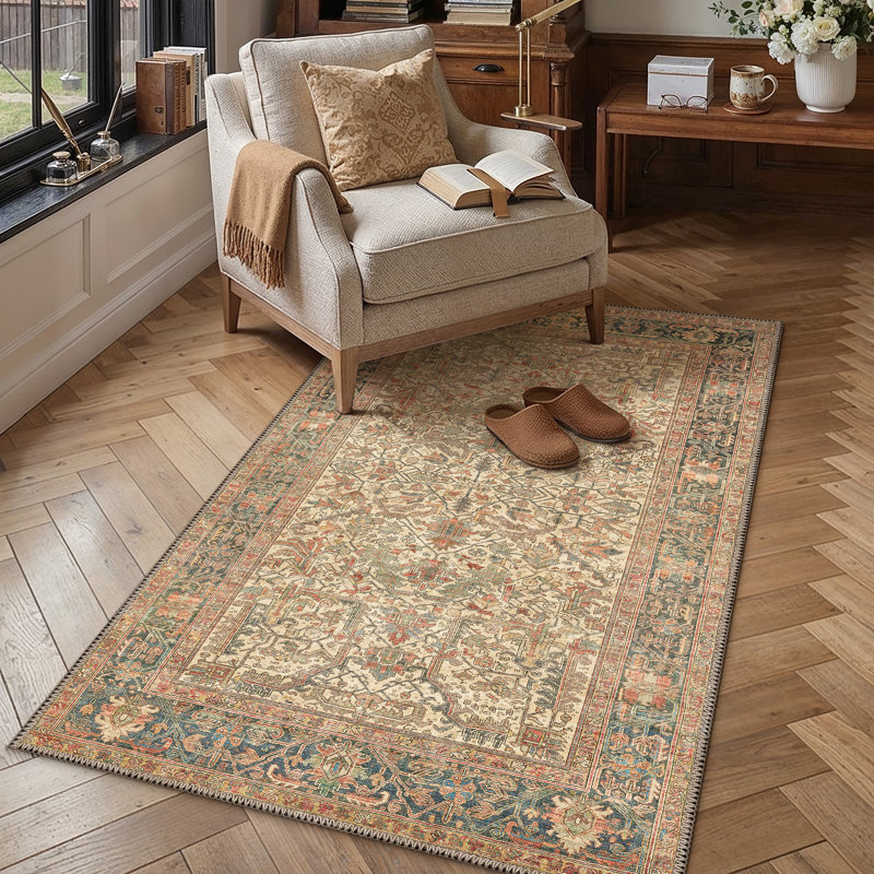 Tapis rétro délavé avec bande antidérapante Aaron, Rectangle 4 pi x 6 pi
