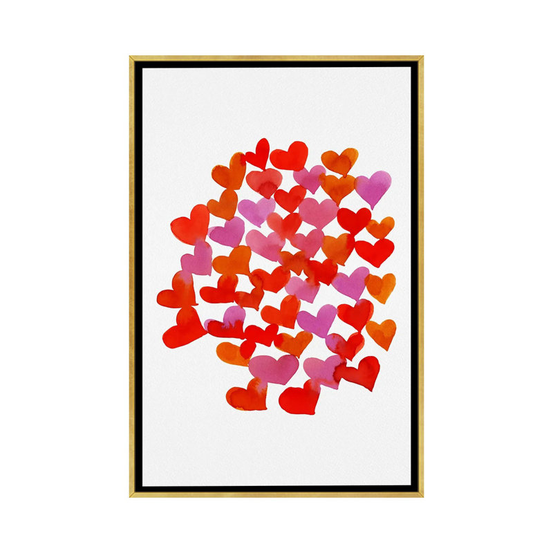 Watercolor Retro Hearts - reproduction d'art murale - toile encadrée, Toile à cadre flottant sans passe-partout, Doré