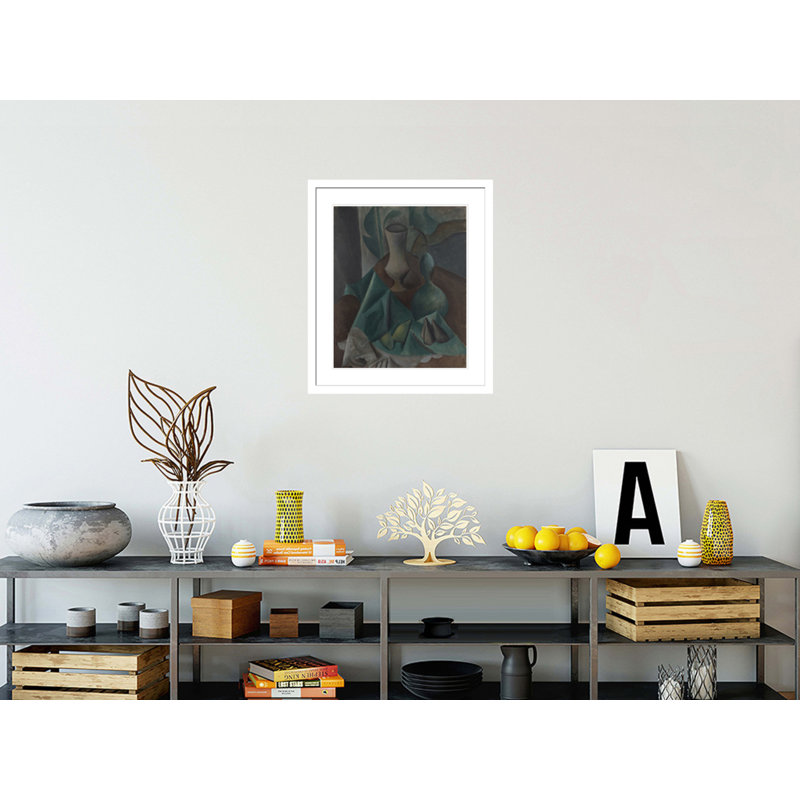 Vase gourde et fruits sur une table par Pablo Picasso - Impression Giclée sur cadre, H 27,23 po x l 23,5 po