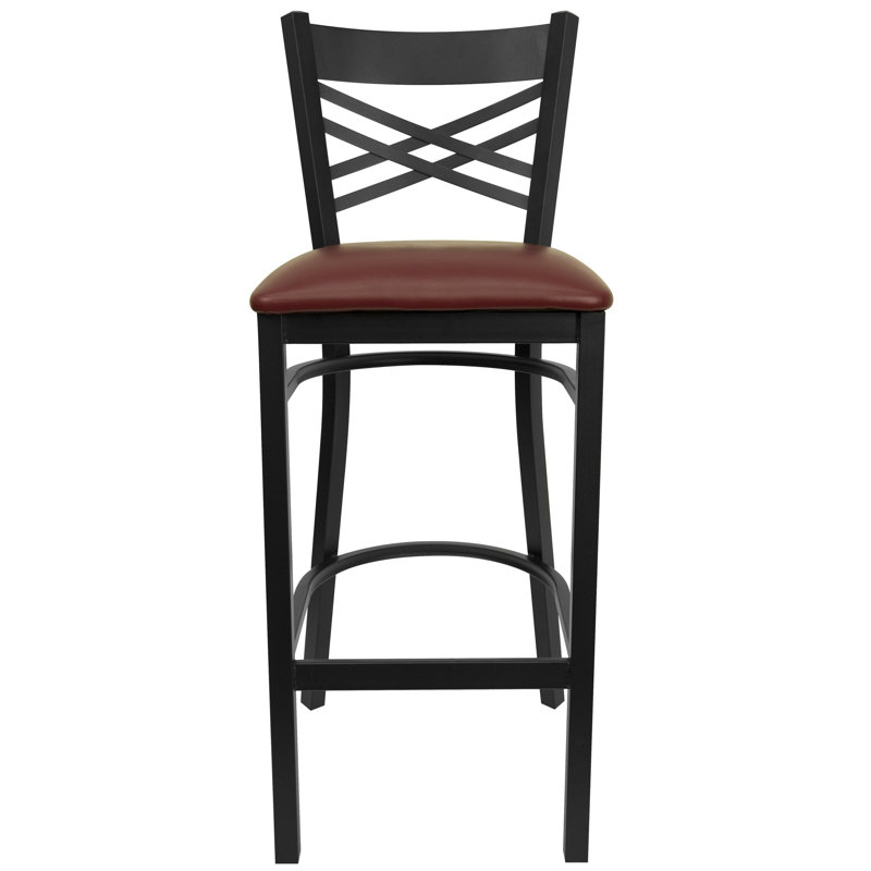 Lomonaco Upholstered Counter Stool with Metal Frame, Black, Brown, 1