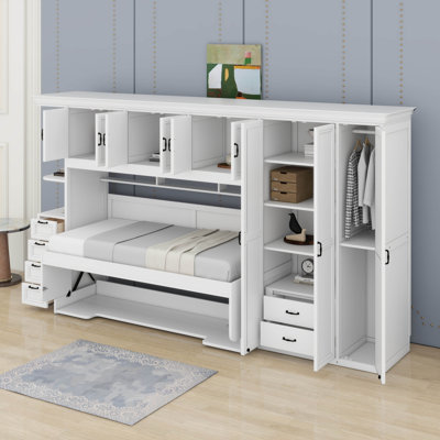 Twin Size Murphy Bed With Wardrobe, Cabinet And Desk