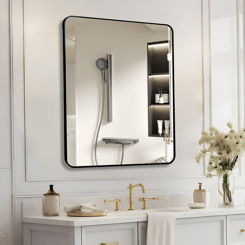 30 "X36" Rectangular Bathroom Wall Mirror, Black