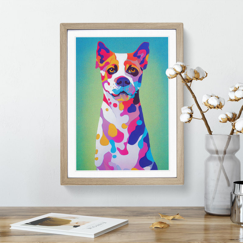 Dog Paint Splash No.1 - Single Picture Frame Print, 34cm H x 25cm W, Oak