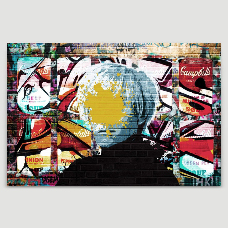 Andy Warhol avec Campbell Soup, peinture abstraite graffiti et art de rue pop moderne urbain multicolore - impression