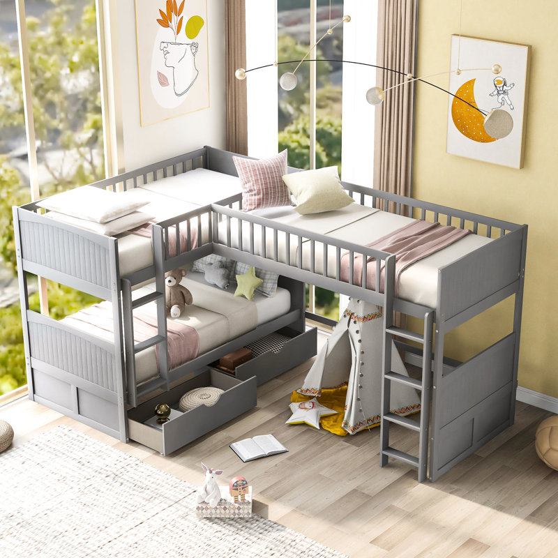 Bunk Bed With Loft In Grey Two Drawers - Bedroom Addition Twin And Extra Storage Options, Versatile