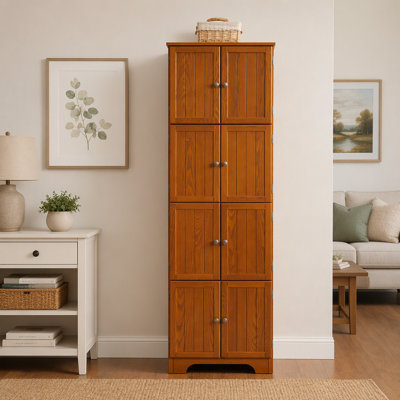 72.4" Tall Freestanding Storage Cabinet, 8 Doors 4 Compartments Multipurpose Cabinet Bookshelf for Living Room, Kitchen, Office