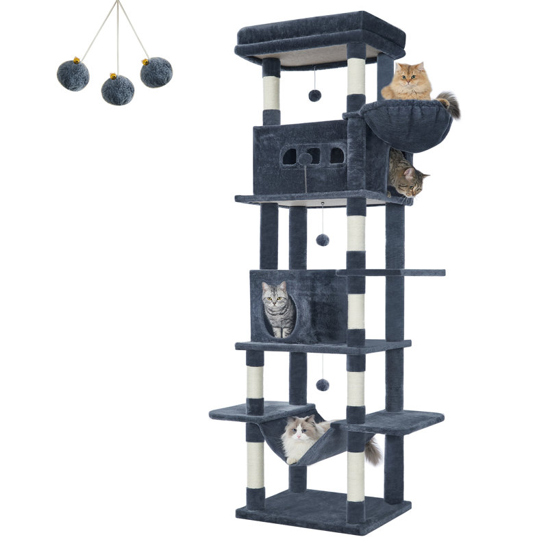 Batholo Multi-Level Cat Tree with Sisal Scratching Posts, Dark Gray, 82.6" H x 43.3" W x 29.5" D