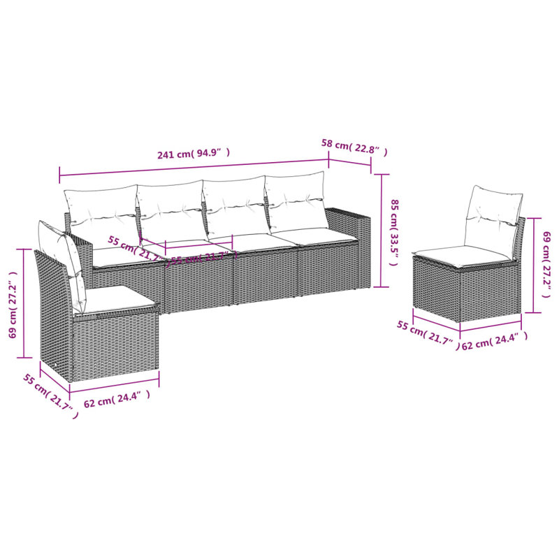 Ensemble de canapé de jardin Vidaxl Gris, gris foncé