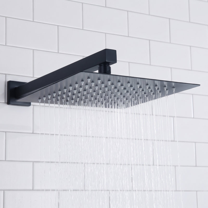 12-Inch High Pressure Rainfall Shower Head High Flow Stainless Steel Shower Head, Matte Black, 12", Square
