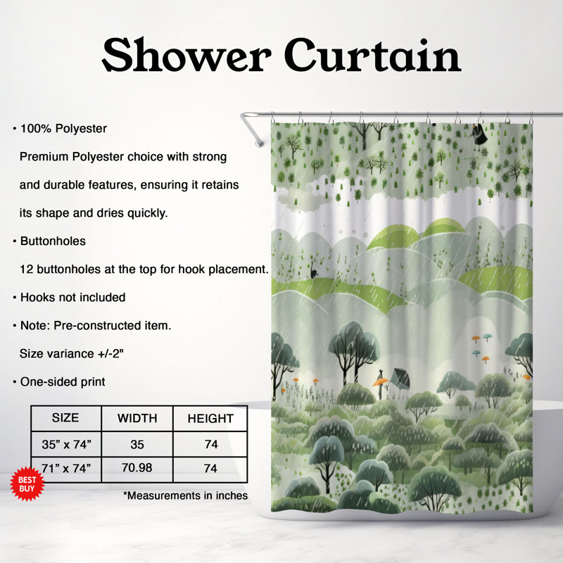 Rideau de douche Misty Greenery - Premium, H 74 po x l 71 po