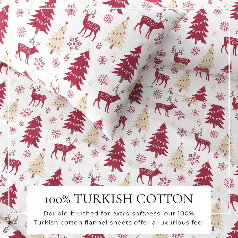 100% Turkish Cotton Flannel Christmas Sheet Sets, Winter Pups, Twin with 1 Pillowcase