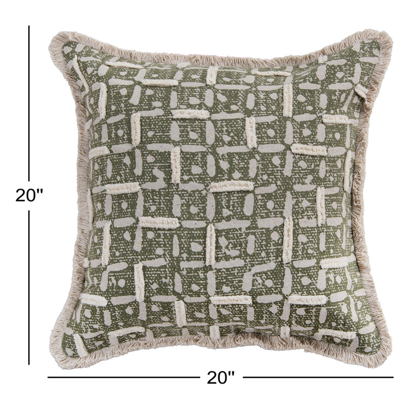 Coussin 100% coton recyclé, Polyester, Vert / naturel