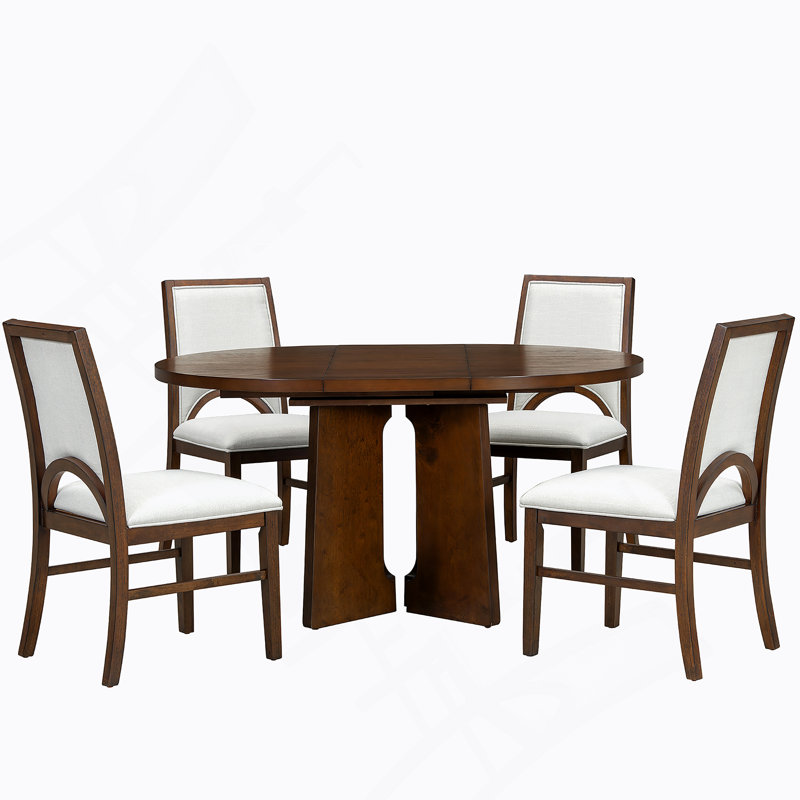 Ensemble de table de salle à manger 5 pièces, table de cuisine extensible avec 4 chaises rembourrées et une rallonge amovible pour la salle à manger