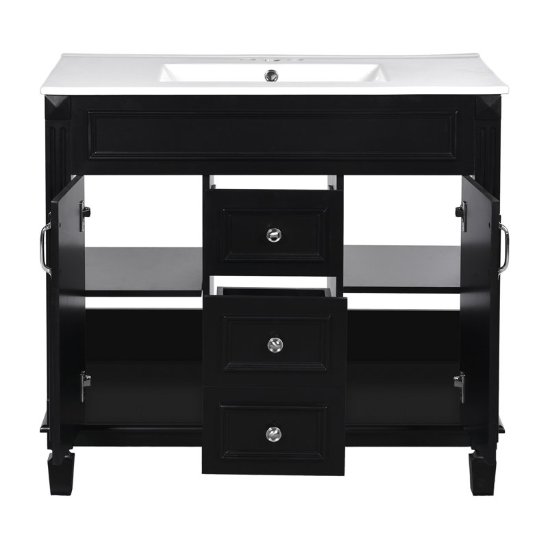 Meuble-lavabo 36 po avec lavabo supérieur, Noir / Argenté
