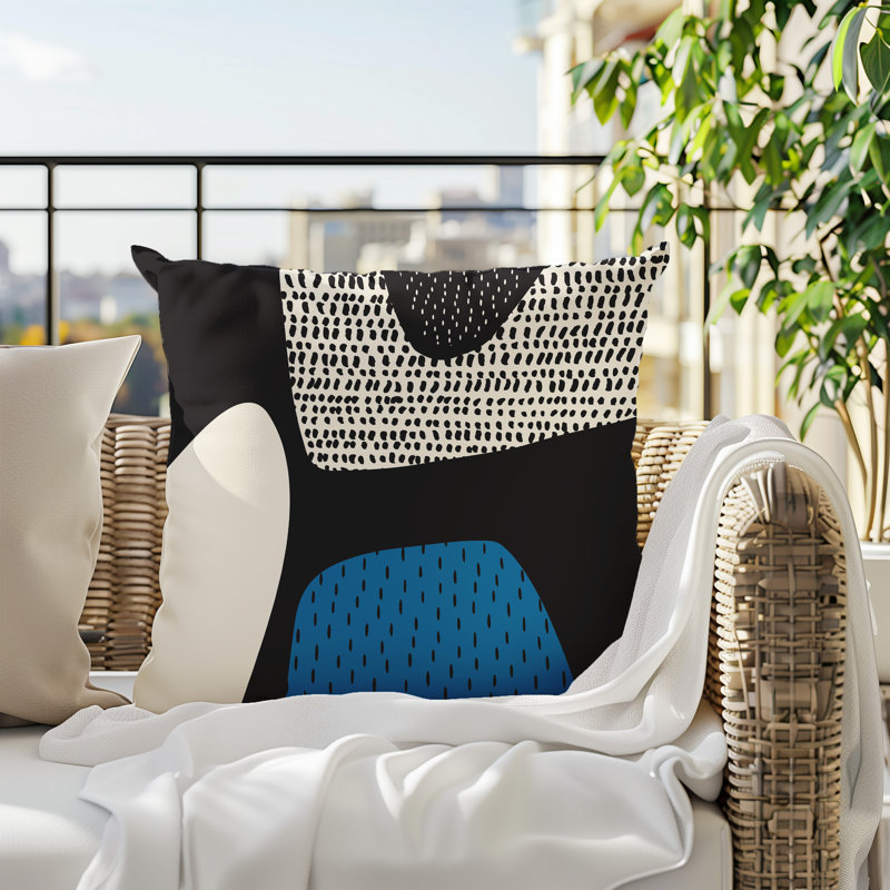 Coussin carré intérieur / extérieur pia, H 19 po x l 19 po, Turquoise / noir / blanc cassé
