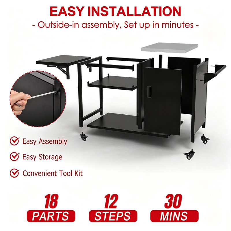 Support de barbecue extérieur pour Big Green Egg et Kamado Joe Jr, plateau de table en acier inoxydable avec tablette de préparation simple face, rangement robuste, capacité de charge de 400 lb, livré avec housse anti-poussière, assemblage facile et portable