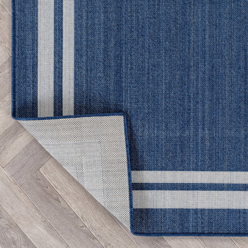 Tapis intérieur / extérieur tissé à plat en jute bleu marine / ivoire Border, Marine, Tapis de couloir 2 pi 3 po x 8 pi