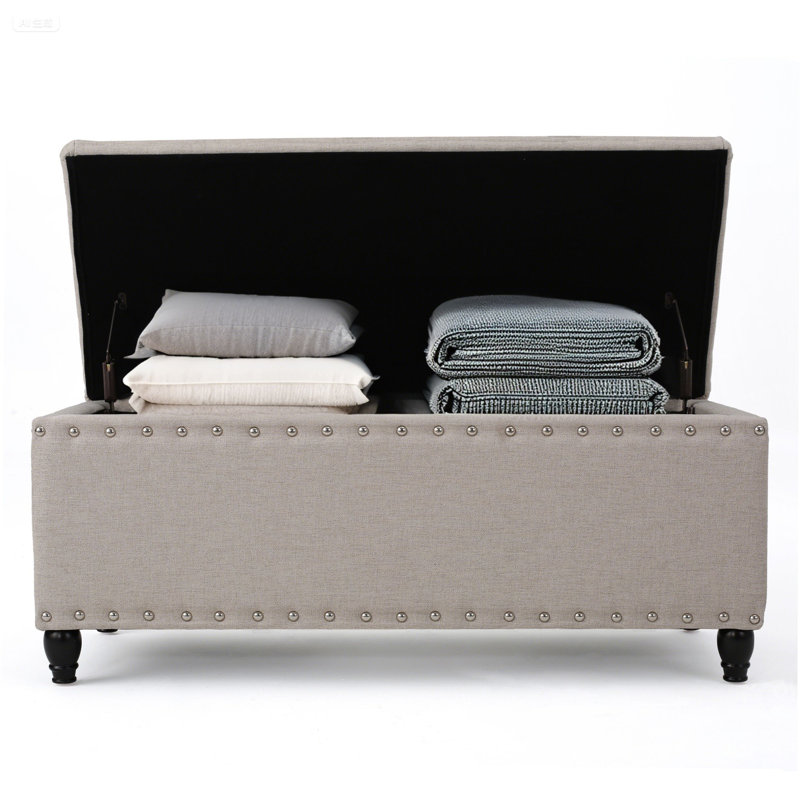 Élégant banc de rangement rembourré en tissu de polyester, Blé
