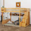 Grand lit mezzanine en bois avec garde-robe et escalier, tablettes de rangement, lit superposé multifonctionnel-2084195180