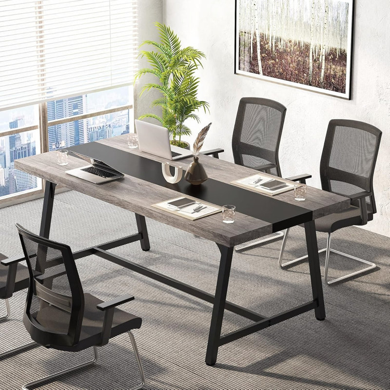 70.87" Modern Rectangular Conference Table, Gray/Black
