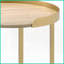 Table basse à plateau rond avec finition dorée - chêne et amp; Table de bout en métal pour le salon, durable et amp; Polyvalent