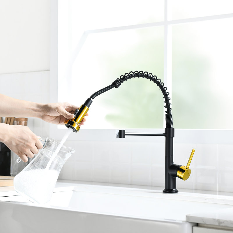 Black And Gold Pull Down Faucet For Kitchen - Resists Fingerprint Marks Maintains A Clean Look Sink With Pull-Down Provides Stylish Your