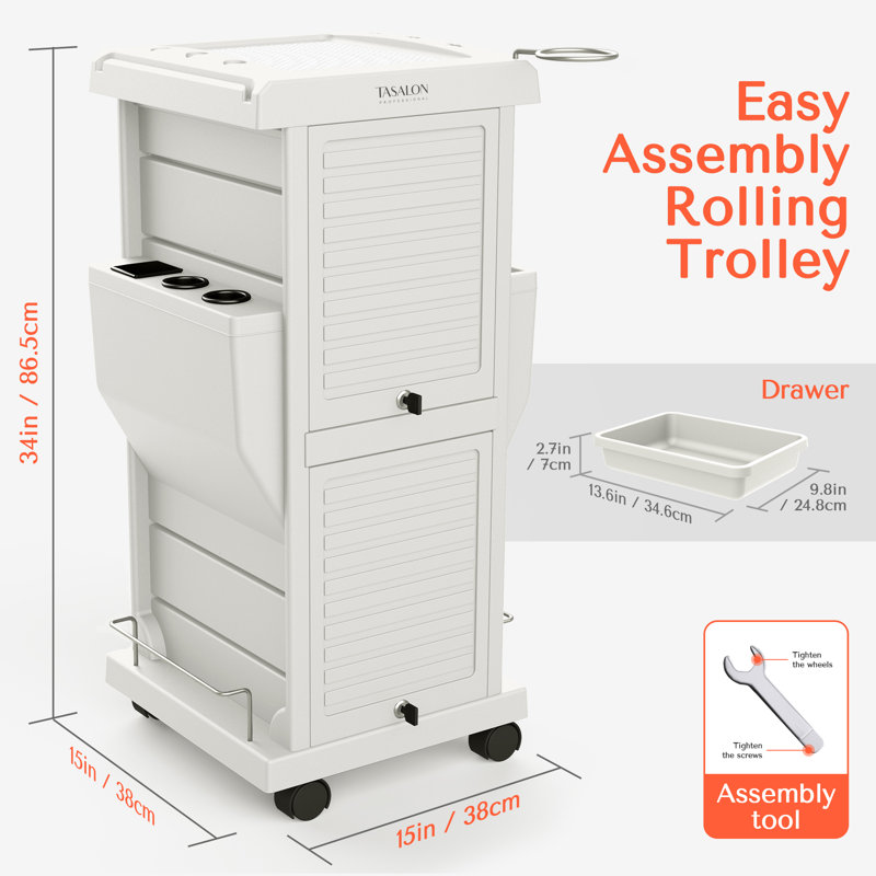 Chariot-chariot multifonctionnel verrouillable pour les salons de beauté, Blanc