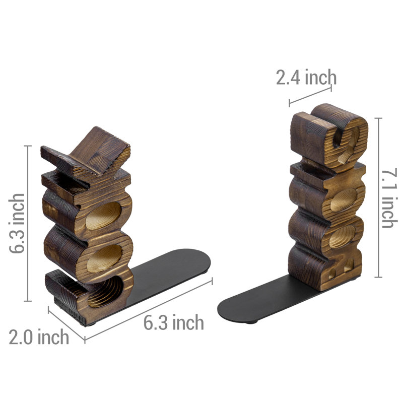 2 Piece Burnt Wood Decorative Cookbook Text Bookend