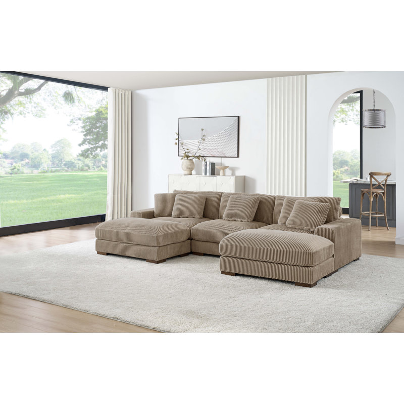 Canapé modulaire en velours côtelé Ballymena, Velours côtelé chameau