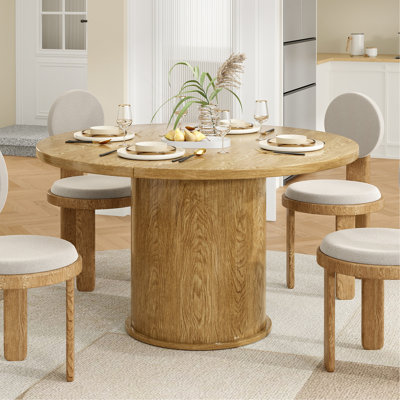 43" Round Dining Table for 4 People, Small Kitchen Dining Table with Wood Top and Sturdy Metal Pedestal Base, Modern Round Dinner Table for Dining Roo