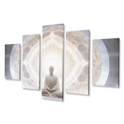 White Buddha Meditation - Buddhism Canvas Print - 5 Panels
