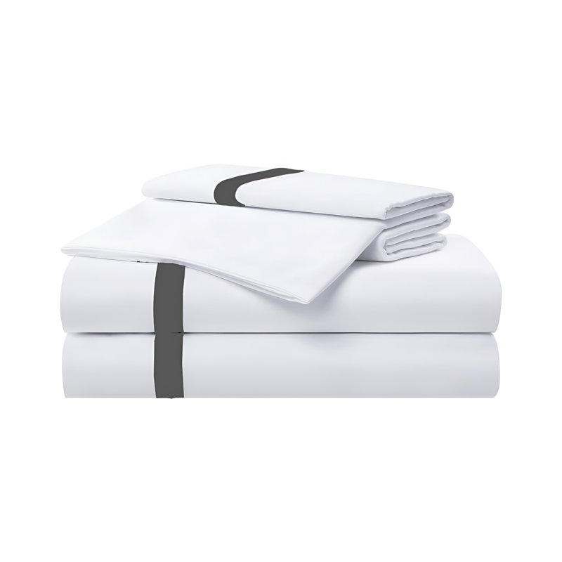 400TC Cotton Sateen Border Frame Cotton 4 Piece Sheet Set Fitted Sheet Fits Upto 16" Deep Pocket, California King Sheet Set
