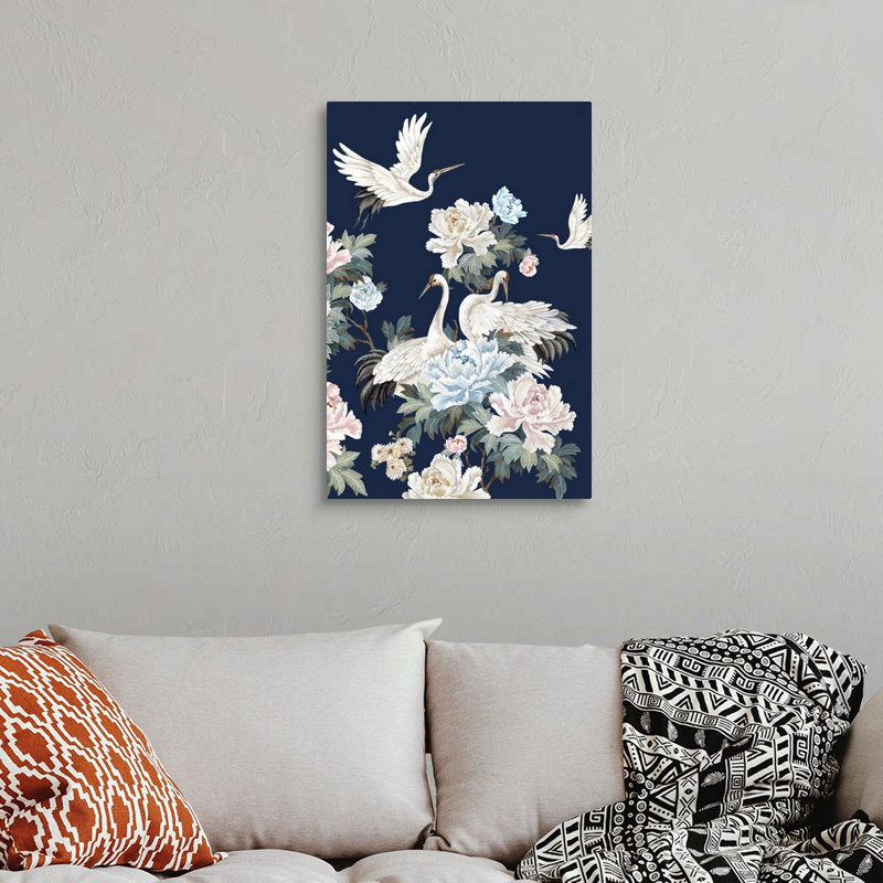 «Pearly White Cranes II» par Eva Watts - reproduction d'art, H 30 po x l 20 po x P 1,25 po, Toile tendue