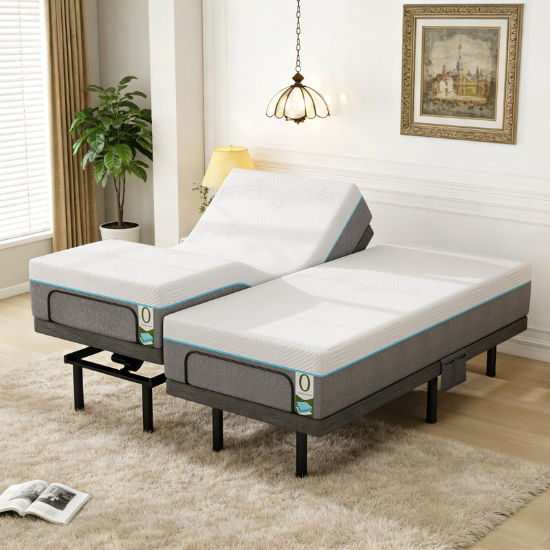 Structure de lit réglable avec inclinaison indépendante de la tête et des pieds, télécommande sans fil, éclairage sous le lit, matelas et assemblage sans outil inclus