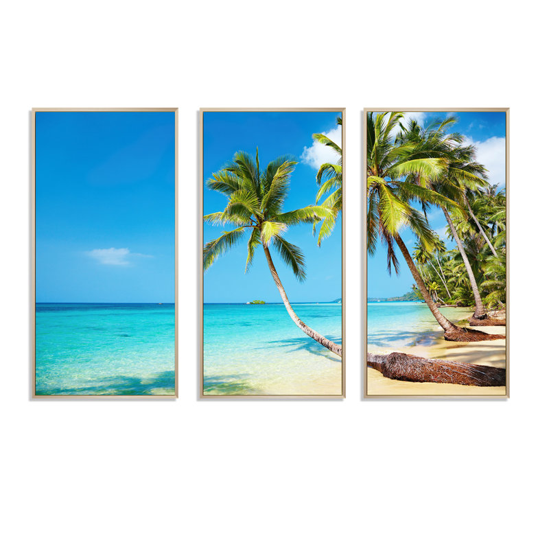Plage tropicale - cadre flottant 3 pièces, Brun, H 32 po x l 48 po