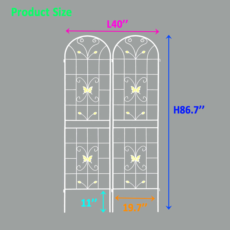 Paquet de 2, support de jardin en métal antirouille pour l'extérieur 86,7 po x 19,7 po, blanc 86,7 po x 19,7 po, support de plaisir
