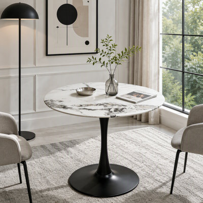 Table tulipe ronde 34,65 pouces avec plateau veiné en marbre