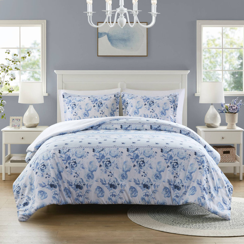 Christa Floral Striped Duvet Cover Set, Twin/Twin XL Duvet Cover + 1 Standard Sham