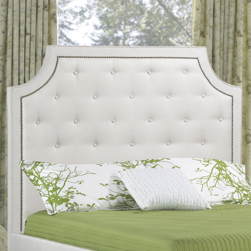 Tête de lit à panneau rembourré Tarpley, Cuir - Ivoire, Très grand