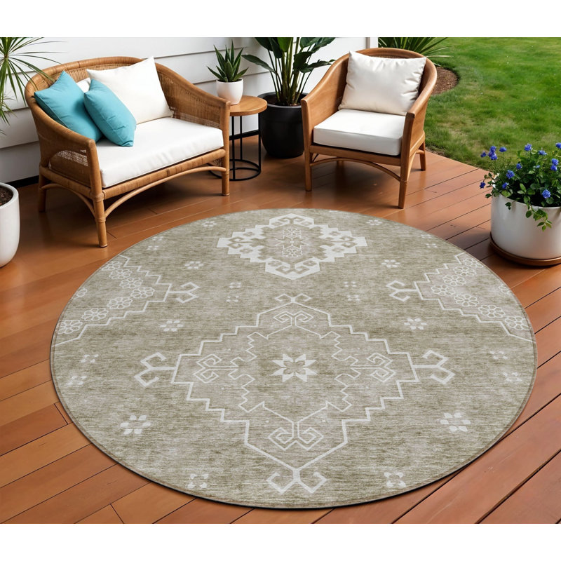 Tapis intérieur / extérieur rond 8 pi beige et ivoire