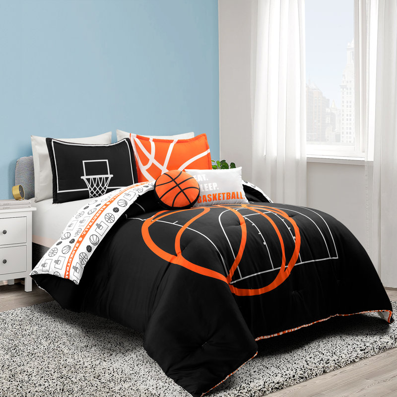  Basketball Game Reversible Oversized Comforter Charcoal, Full/Double, Black