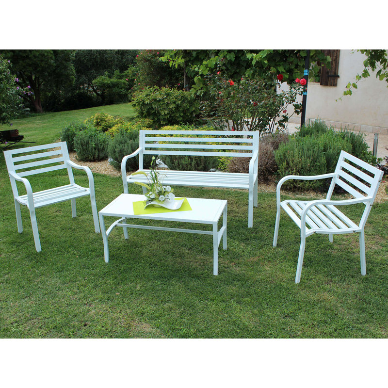 Azuela Powder Coated Steel Outdoor Bench, White